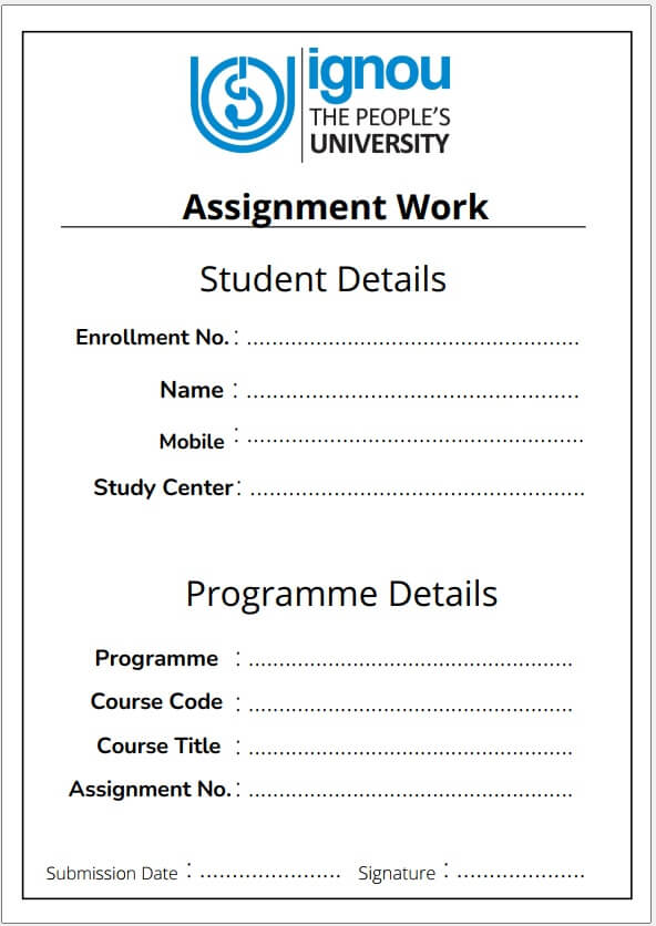 ignou assignment front page word format download