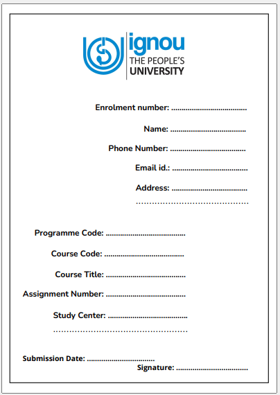 ignou assignment front page ms word