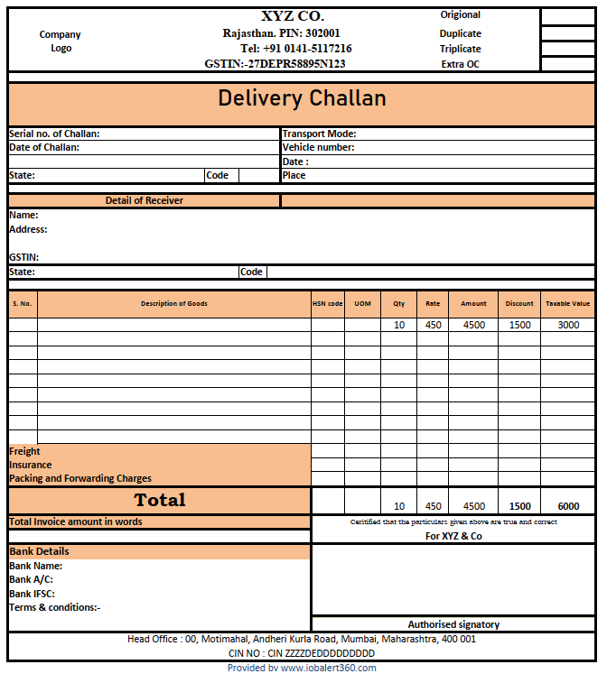 Delivery Challan Format in Excel