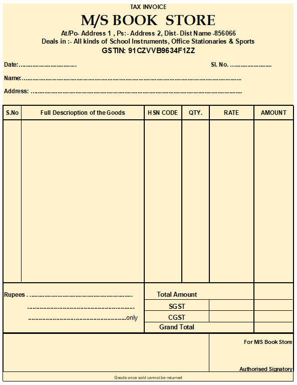 GST Bill format in excel with formula